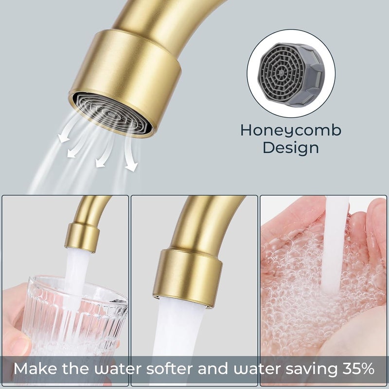 KHQF 4 inches Bathroom Faucet for 3 Hole,2-Handle Bathroom Sink Faucets with Pop Up Drain (Brush Gold) - Image 4